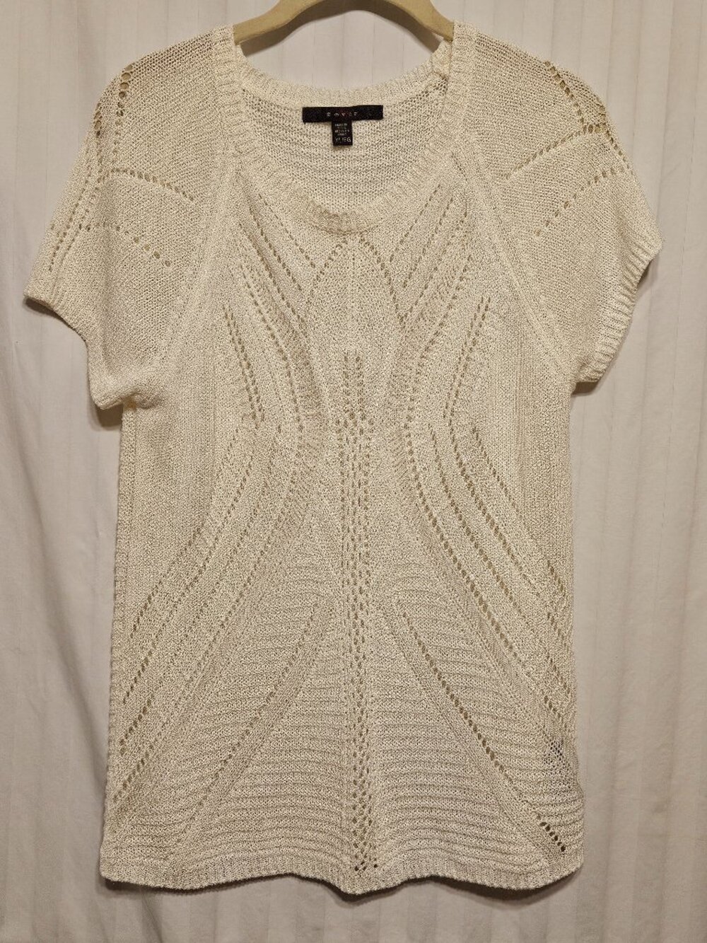 Fever London Cream Pointelle Crochet Knit Short Sleeve Top Size XL